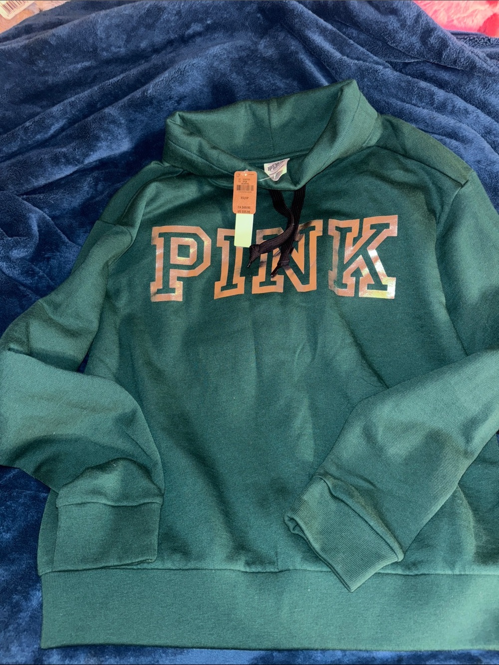 PINK Victoria's Secret Teal Pullover Hoodie with Silver Logo